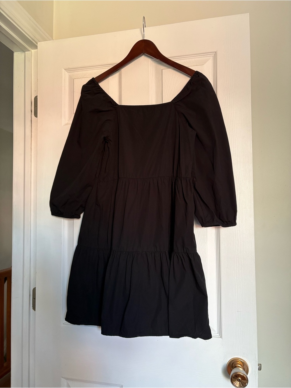 Only Black Square-Neck Tiered Mini Dress with Puff Sleeves